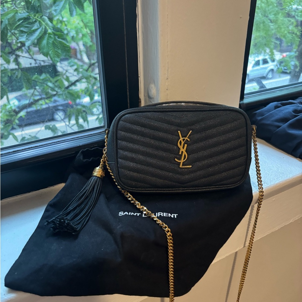 Saint Laurent Black and Gold Quilted Crossbody Bag